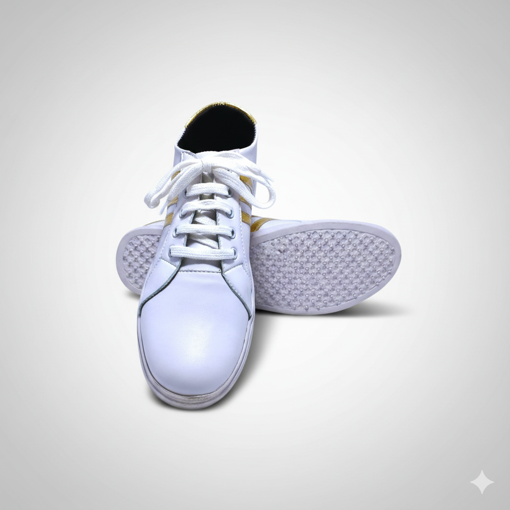 White & Gold Casual Sneaker – Unisex Stylish Everyday Wear